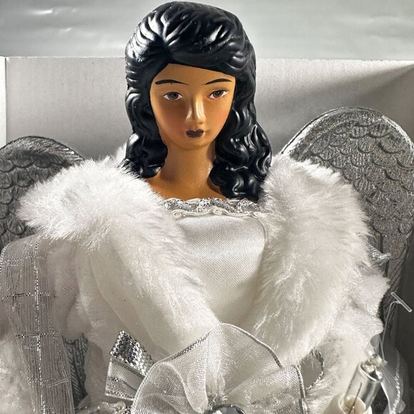 Ashland Christmas Angel Lighted Tree Topper Silver Wings White Gown Cord - Picture 5 of 16
